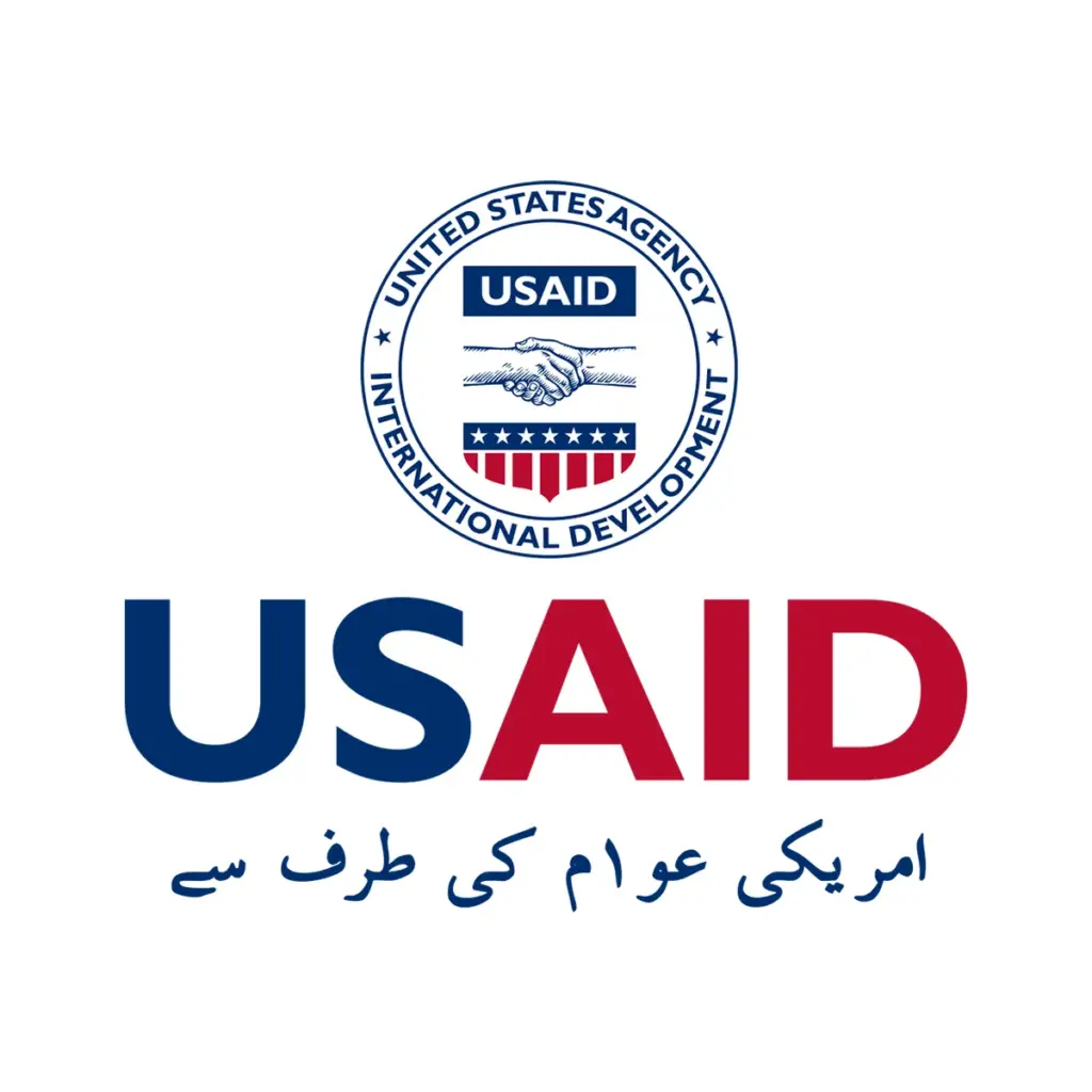 USAID Urdu Decal on White Vinyl Material. Full Color