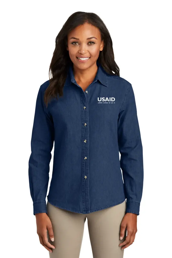 USAID Hindi Port & Company Ladies Long Sleeve Value Denim Shirt