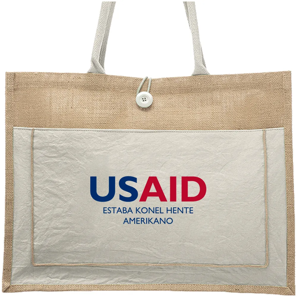 USAID Chavacano - Cotton Pocket Jute Tote Bags (17.75"x13.75")