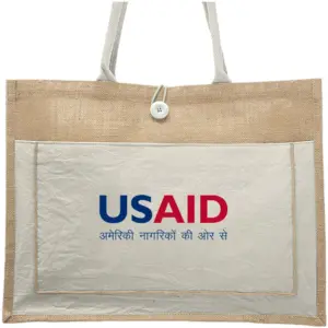 USAID Hindi - Cotton Pocket Jute Tote Bags (17.75"x13.75")