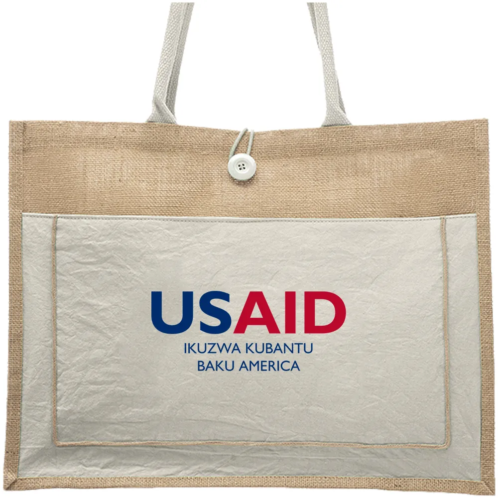 USAID Tonga - Cotton Pocket Jute Tote Bags (17.75"x13.75")