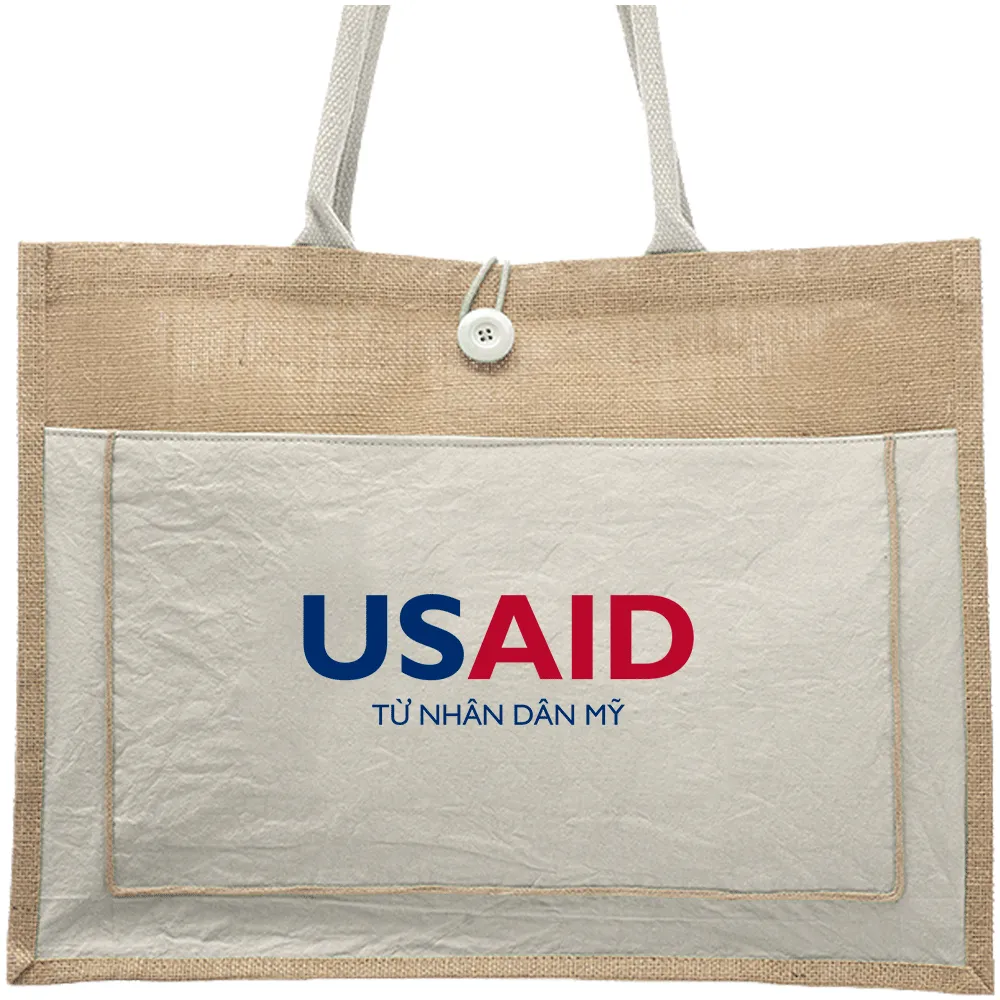 USAID Vietnamese - Cotton Pocket Jute Tote Bags (17.75"x13.75")