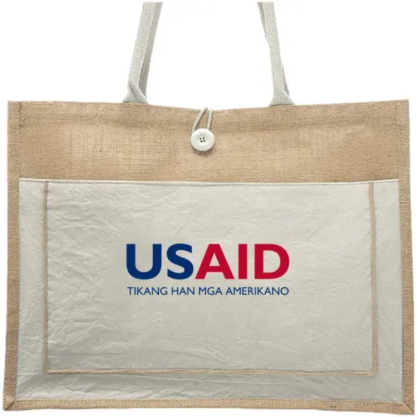 USAID Waray-Waray - Cotton Pocket Jute Tote Bags (17.75"x13.75")