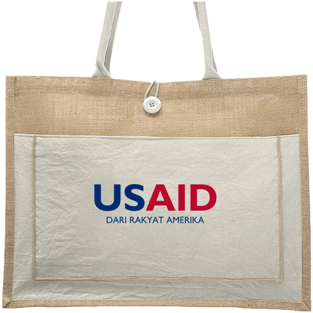 USAID Bahasa Indonesia - Cotton Pocket Jute Tote Bags (17.75"x13.75")