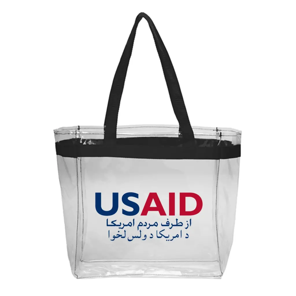 USAID Dari Pashto - Color Handles Clear Plastic Tote Bags