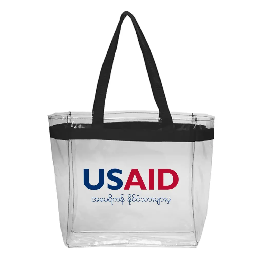 USAID Burmese - Color Handles Clear Plastic Tote Bags