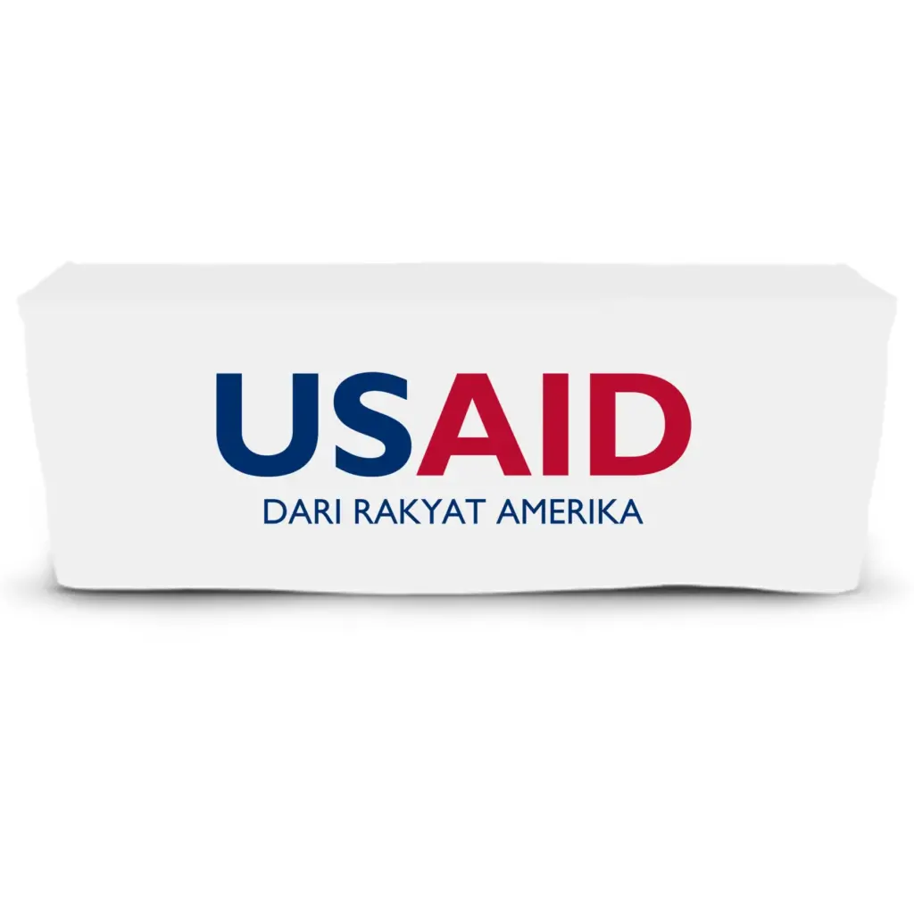 USAID Bahasa Indonesia - 6' Fitted Dye Sub Tablecloth  White