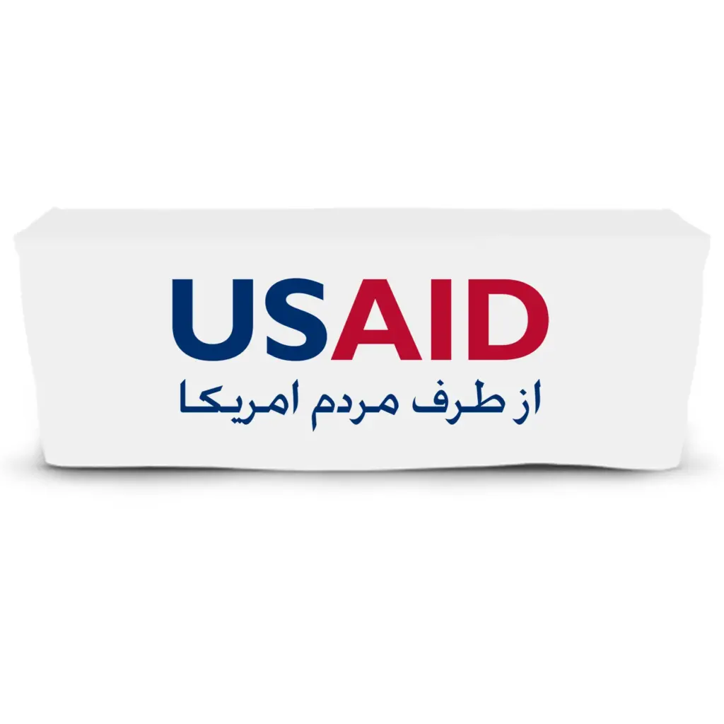 USAID Farsi - 6' Fitted Dye Sub Tablecloth  White