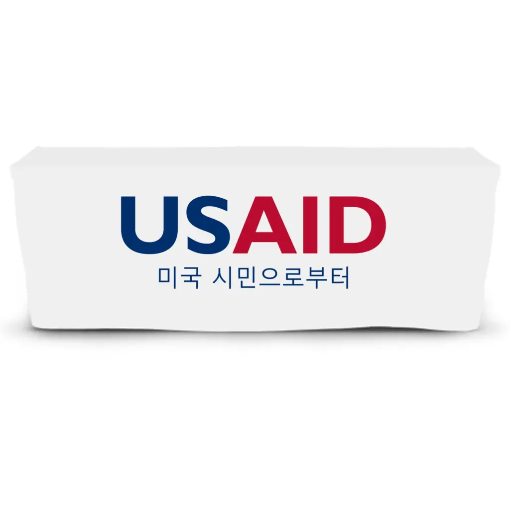 USAID Korean - 6' Fitted Dye Sub Tablecloth  White