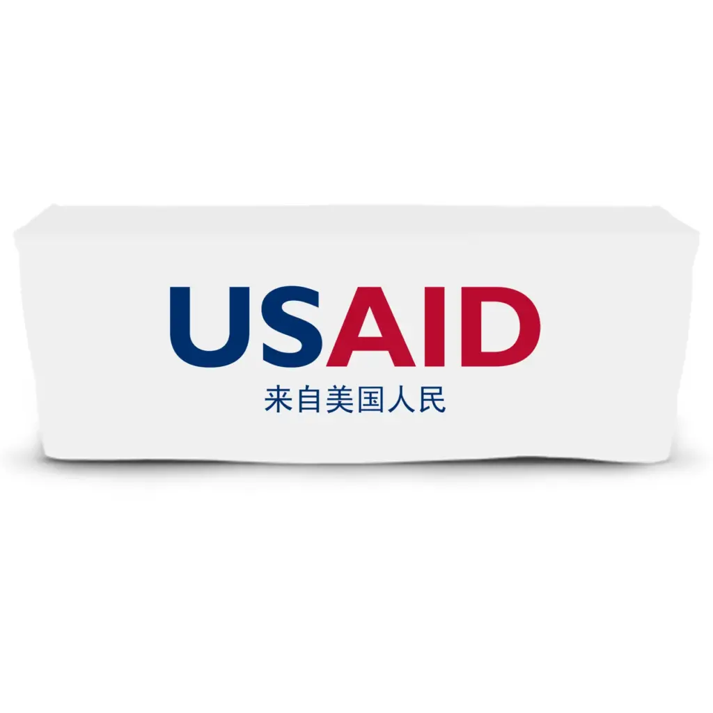 USAID Mandarin - 6' Fitted Dye Sub Tablecloth  White