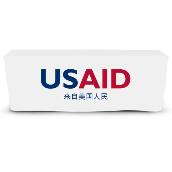 USAID Mandarin - 6' Fitted Dye Sub Tablecloth  White