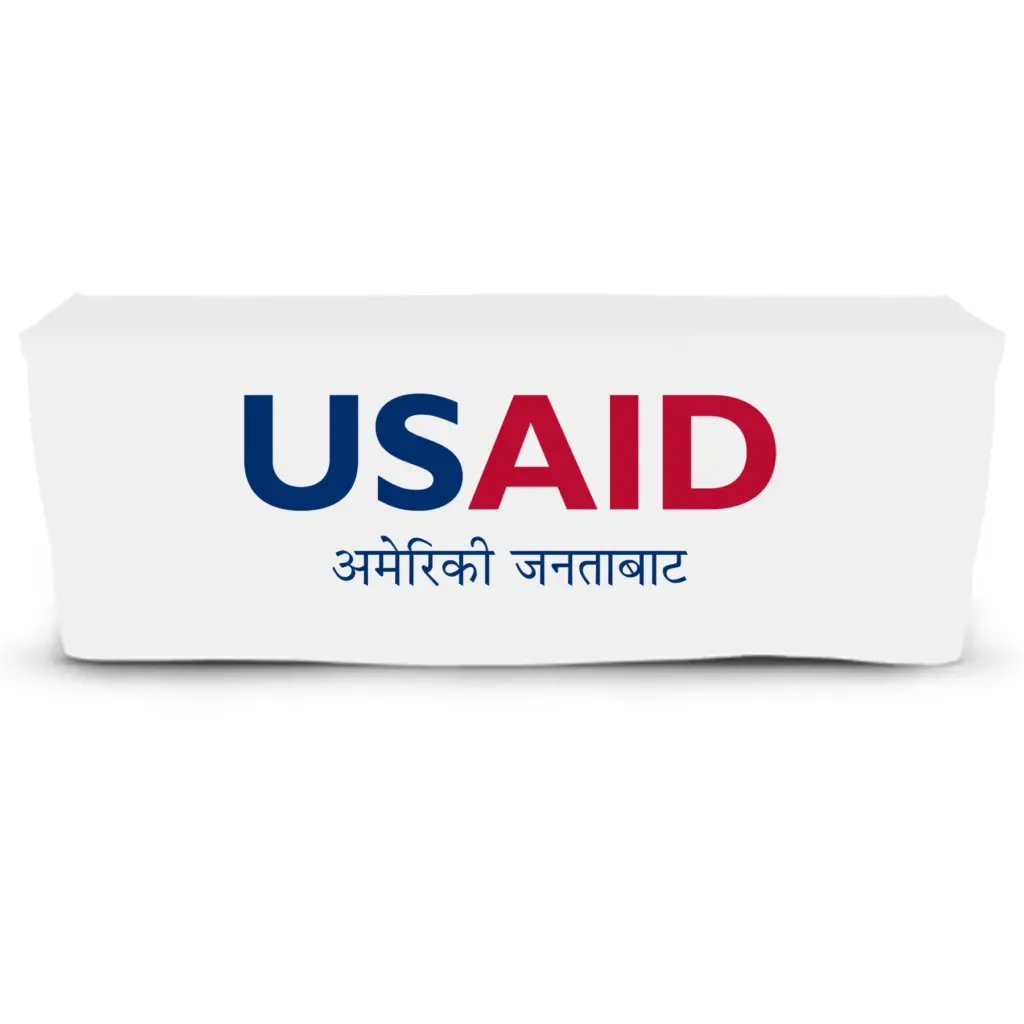 USAID Nepali - 6' Fitted Dye Sub Tablecloth  White