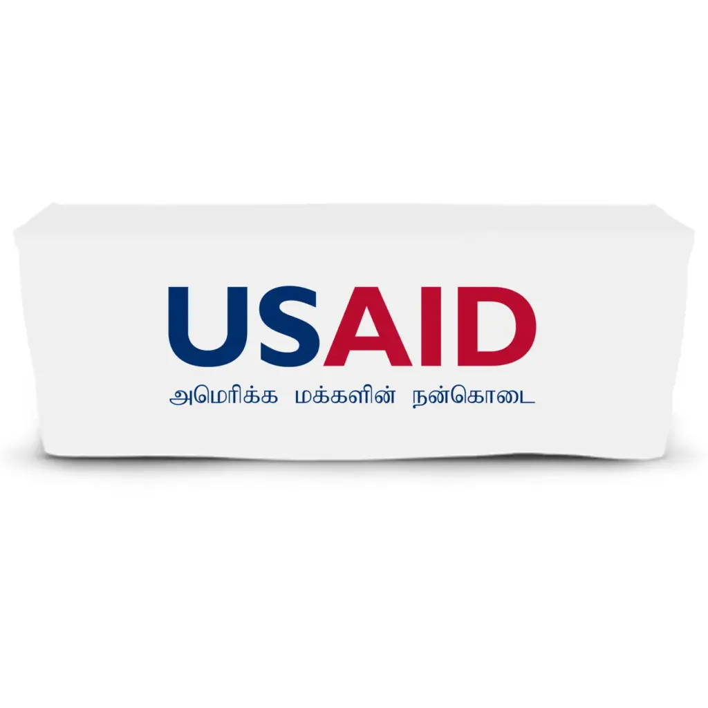 USAID Tamil - 6' Fitted Dye Sub Tablecloth  White