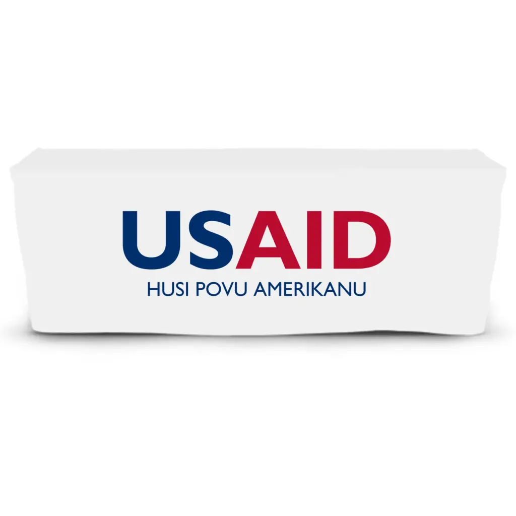 USAID Tetum - 6' Fitted Dye Sub Tablecloth  White
