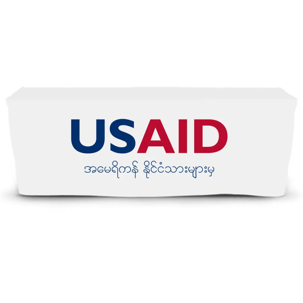 USAID Burmese - 6' Fitted Dye Sub Tablecloth  White
