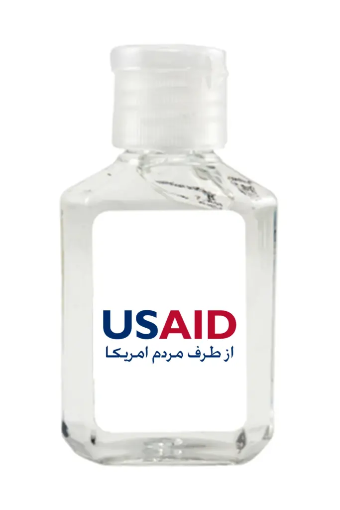 USAID Farsi - Antibacterial Hand Sanitizer Gel on White Label