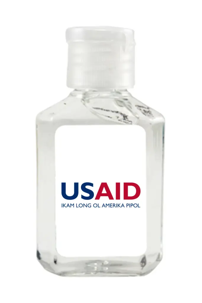 USAID Tok Pisin - Antibacterial Hand Sanitizer Gel on White Label