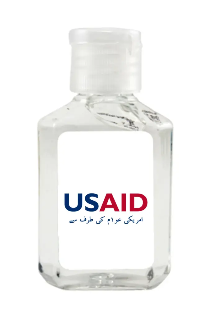 USAID Urdu - Antibacterial Hand Sanitizer Gel on White Label