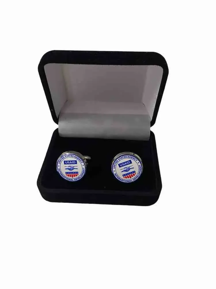 USAID Khmer - Round Seal Cuff Links with Velvet Box 3/4" Min 100 pcs