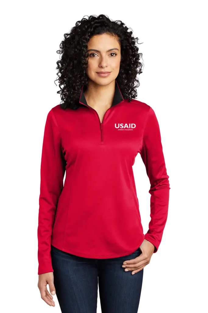 USAID Uzbek Port Authority Ladies Silk Touch Performance 1/4-Zip Shirt