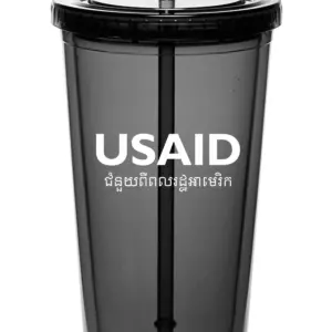 USAID Khmer - 20 Oz. Double Wall Acrylic Bottles w/Straws