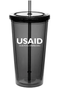 USAID Tetum - 20 Oz. Double Wall Acrylic Bottles w/Straws