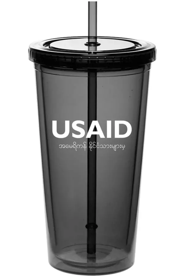 USAID Burmese - 20 Oz. Double Wall Acrylic Bottles w/Straws