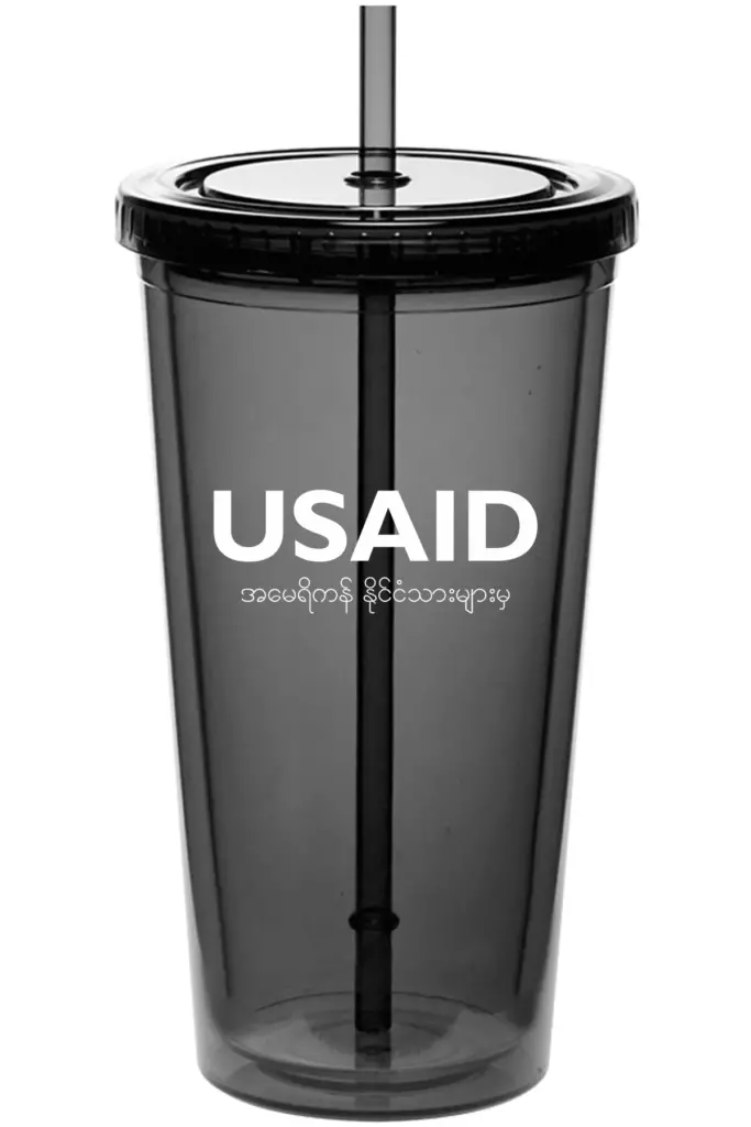 USAID Burmese - 20 Oz. Double Wall Acrylic Bottles w/Straws