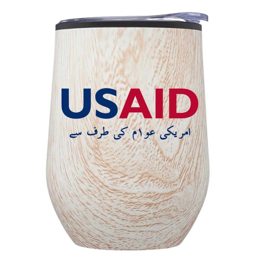 USAID Urdu - 12 Oz. Palmera Stemless Wine Tumbler w/Lid