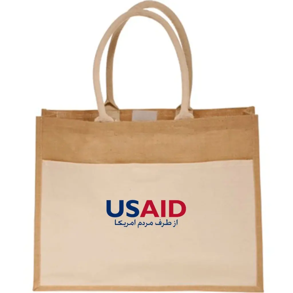 USAID Dari - Canvas Pocket Jute Tote Bags (17.75"x13.75")
