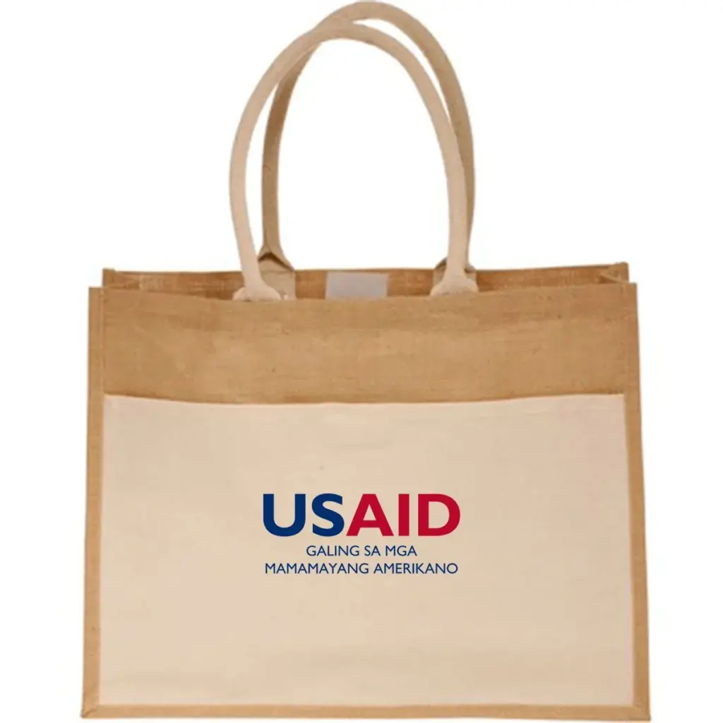 USAID Filipino - Canvas Pocket Jute Tote Bags (17.75"x13.75")