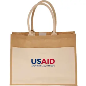 USAID Mongolian - Canvas Pocket Jute Tote Bags (17.75"x13.75")