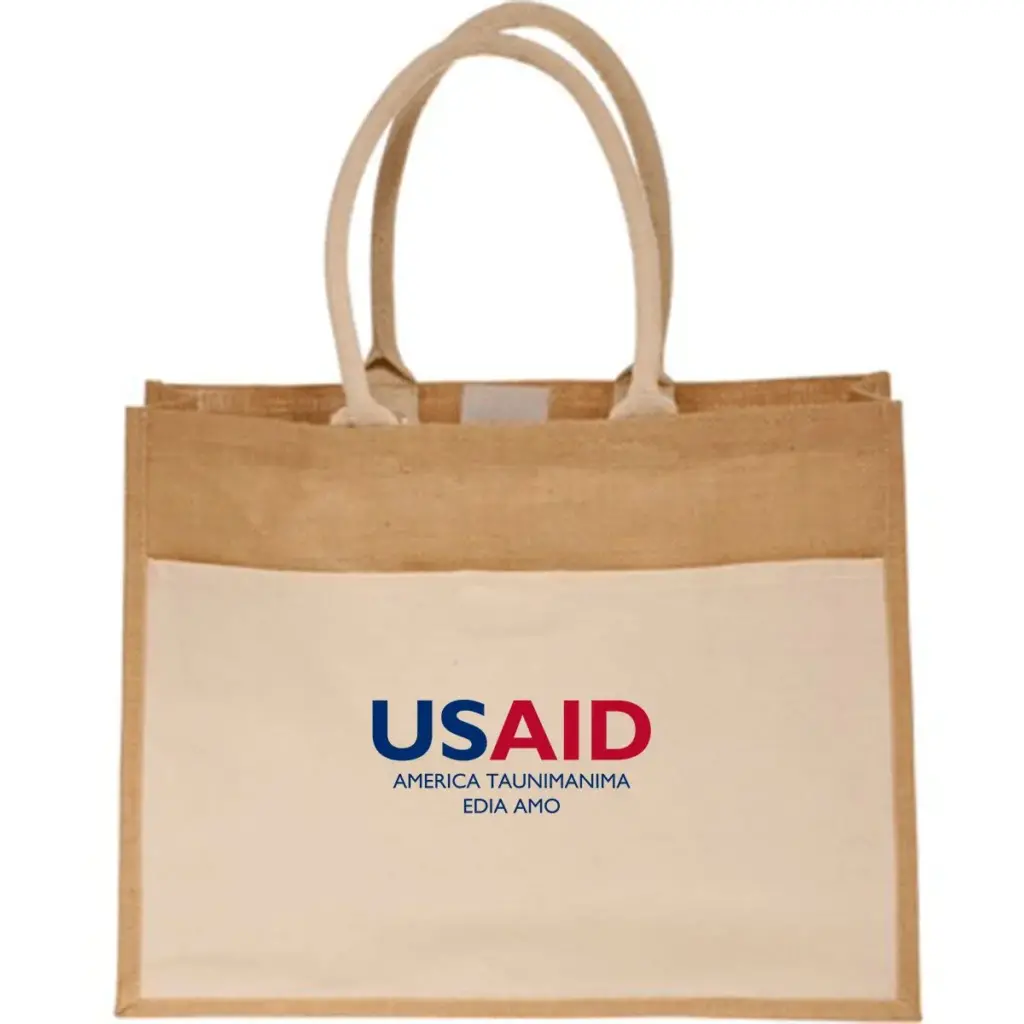 USAID Motu - Canvas Pocket Jute Tote Bags (17.75"x13.75")