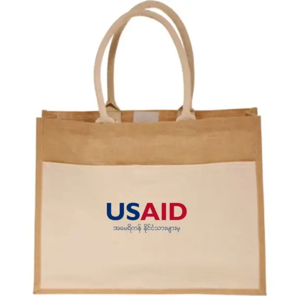 USAID Burmese - Canvas Pocket Jute Tote Bags (17.75"x13.75")