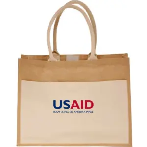 USAID Tok Pisin - Canvas Pocket Jute Tote Bags (17.75"x13.75")