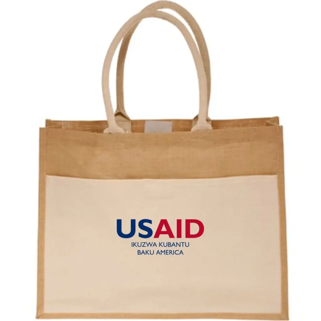 USAID Tonga - Canvas Pocket Jute Tote Bags (17.75"x13.75")