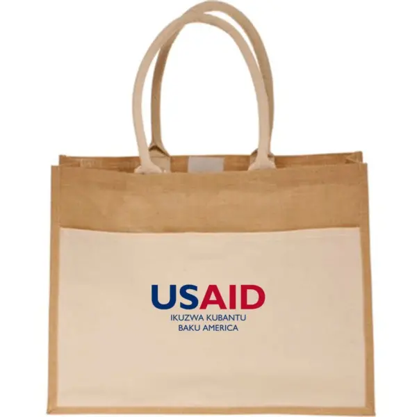 USAID Tonga - Canvas Pocket Jute Tote Bags (17.75"x13.75")