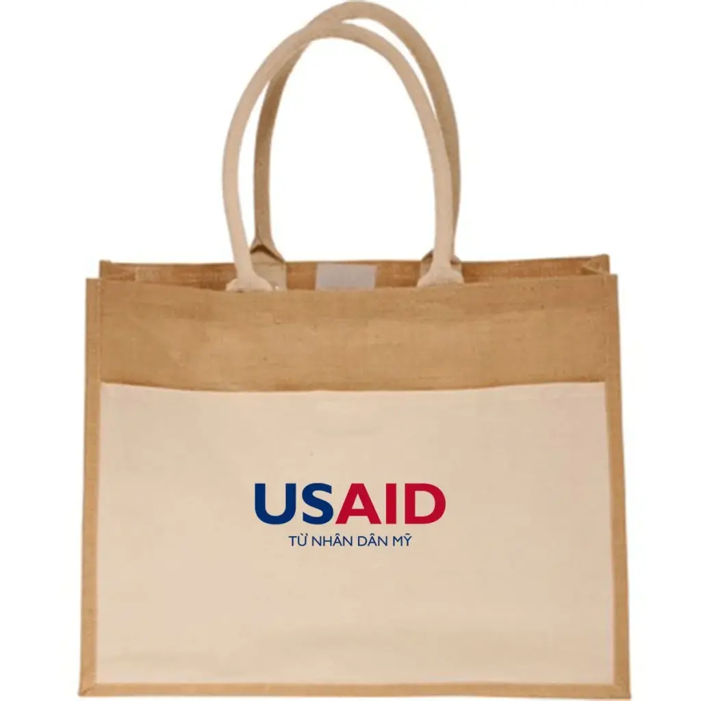 USAID Vietnamese - Canvas Pocket Jute Tote Bags (17.75"x13.75")