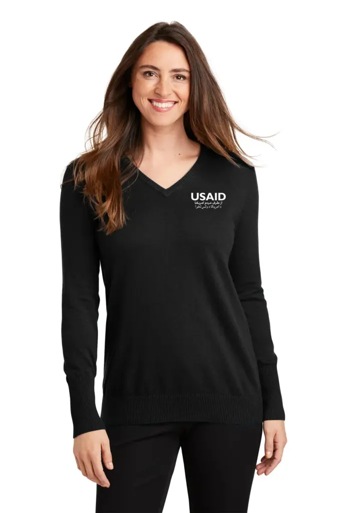 USAID Dari Pashto Port Authority Ladies V-Neck Sweater