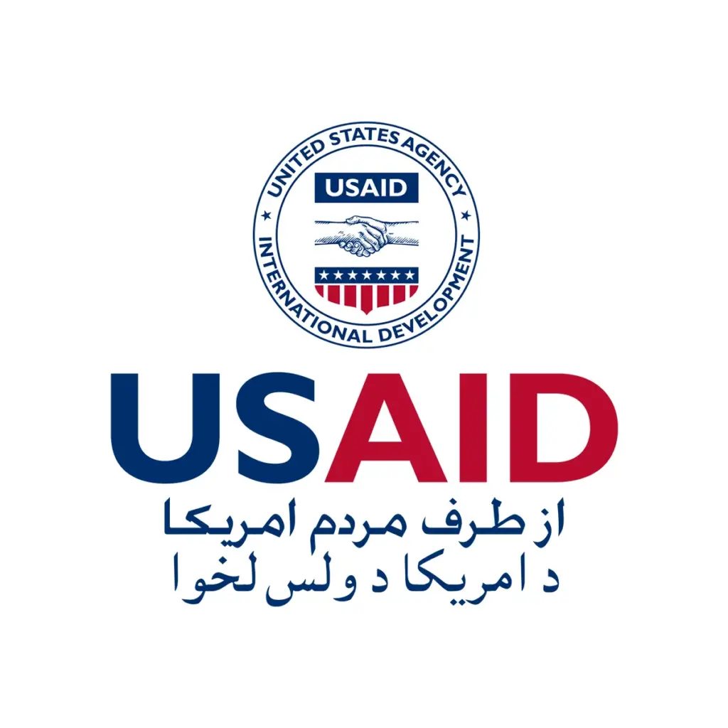 USAID Dari Pashto Decal on White Vinyl Material w/Lamination for Extended Outdoor Use
