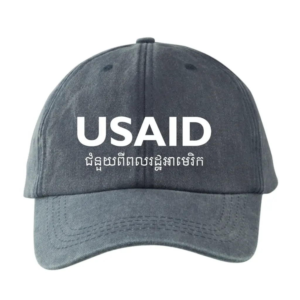 USAID Khmer - Embroidered Lynx Washed Cotton Baseball Caps (Min 12 pcs)