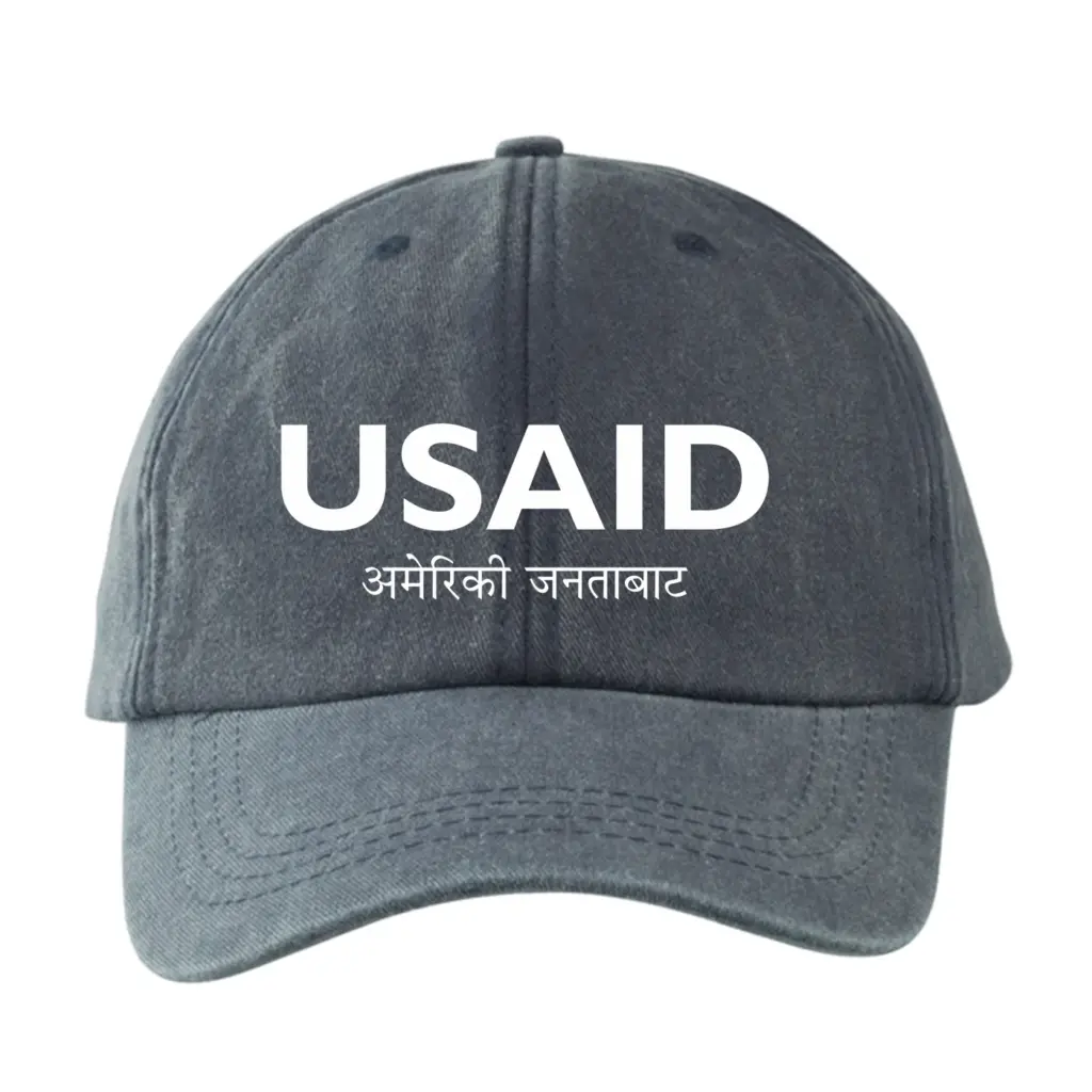 USAID Nepali - Embroidered Lynx Washed Cotton Baseball Caps (Min 12 pcs)
