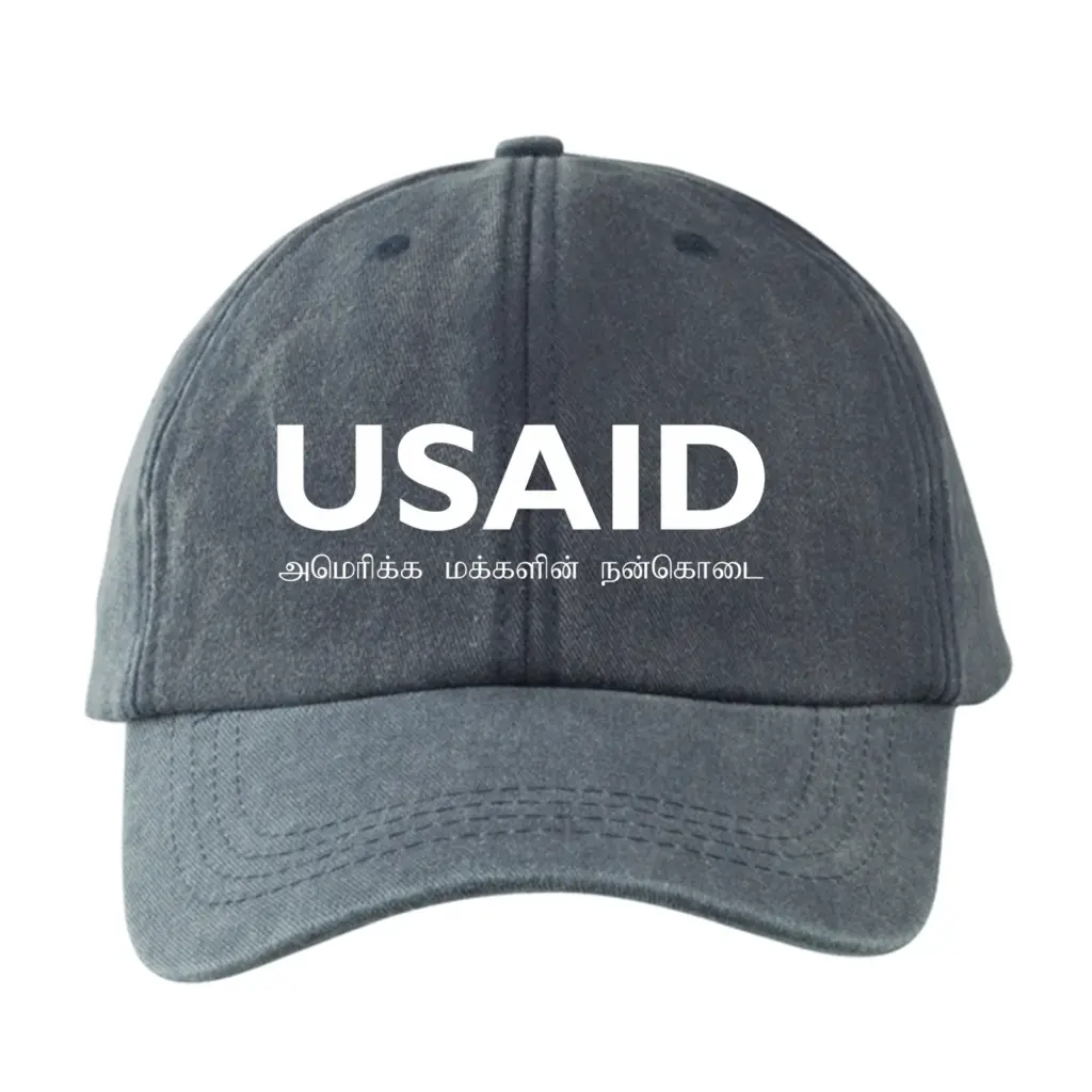 USAID Tamil - Embroidered Lynx Washed Cotton Baseball Caps (Min 12 pcs)