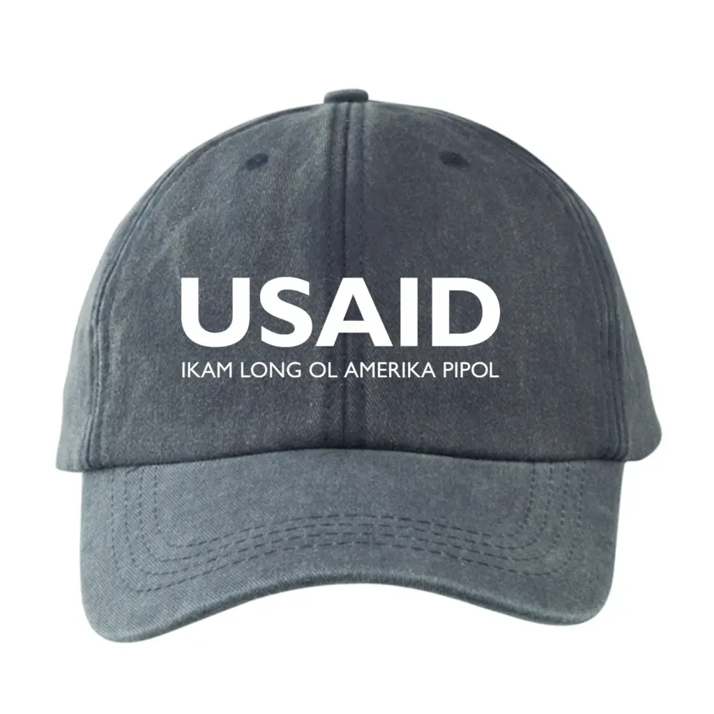 USAID Tok Pisin - Embroidered Lynx Washed Cotton Baseball Caps (Min 12 pcs)