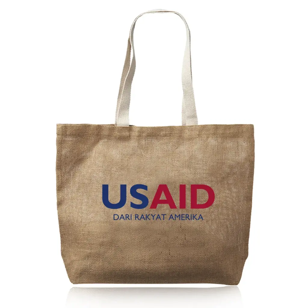 USAID Bahasa Indonesia - Natural Jute Fiber Carry-On Tote Bags (17"x13")