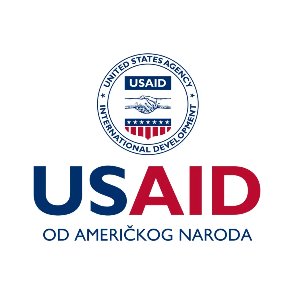 USAID Bosnian Latinic Decal on White Vinyl Material - (5"x5"). Full Color.
