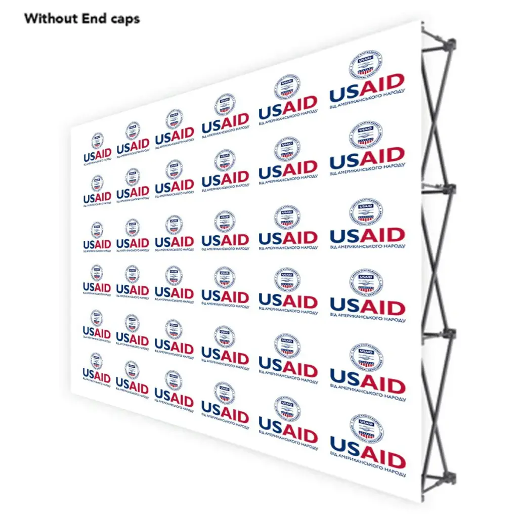 USAID Ukrainian ONE CHOICE 10 Ft. Fabric Pop Up Display - 89"H Straight Graphic Package
