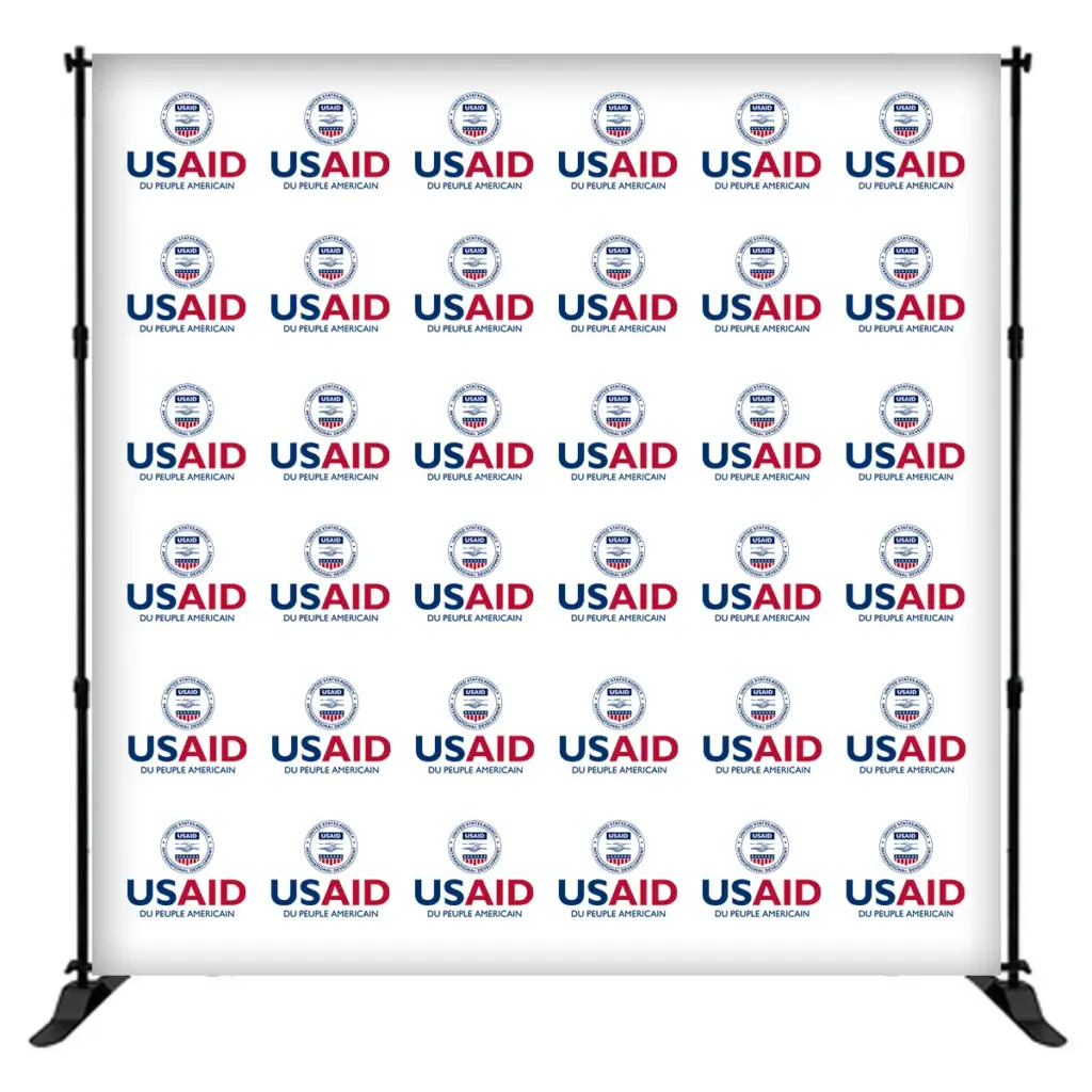 USAID French 8 ft. Slider Banner Stand - 8'h Fabric Graphic Package