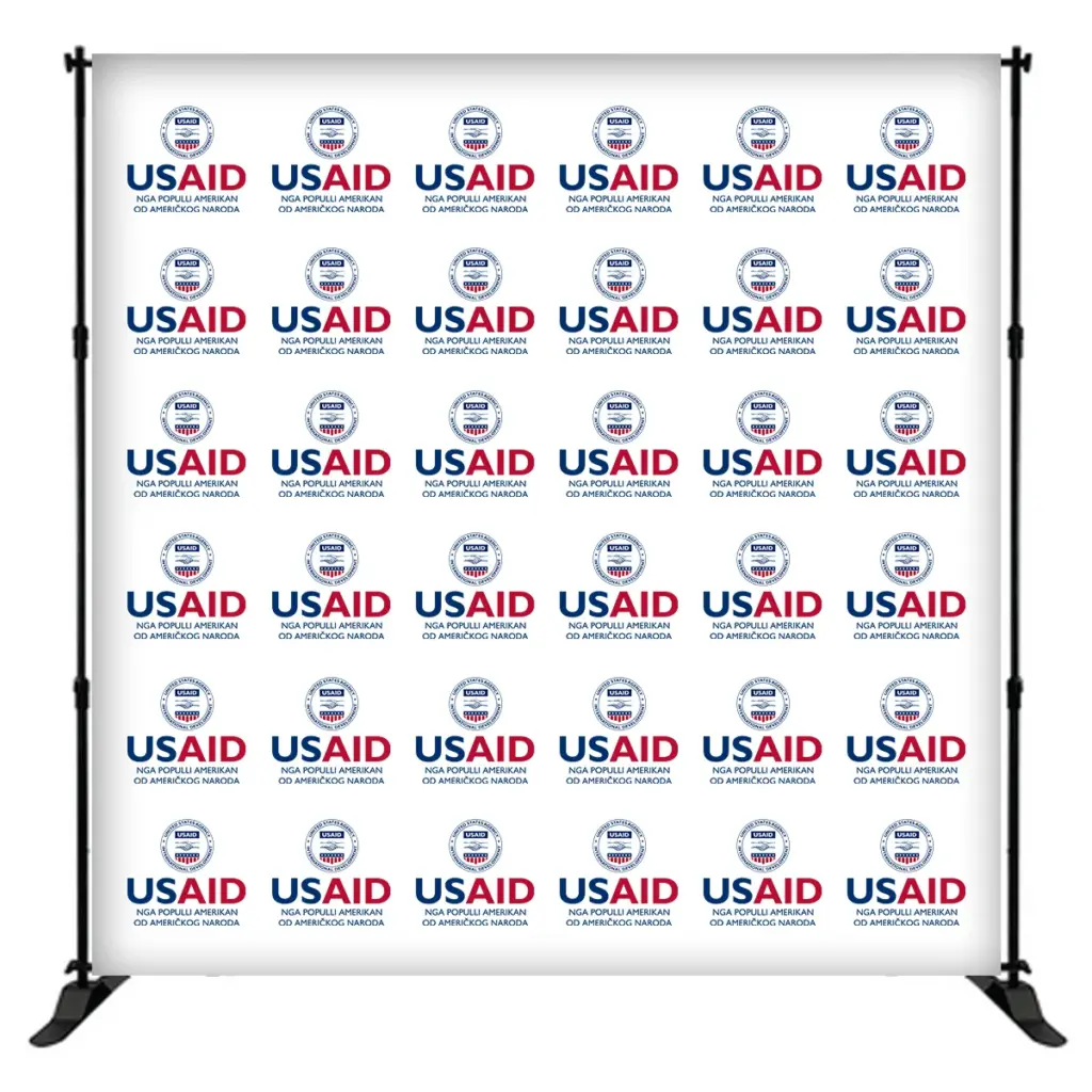 USAID Albanian 8 ft. Slider Banner Stand - 8'h Fabric Graphic Package