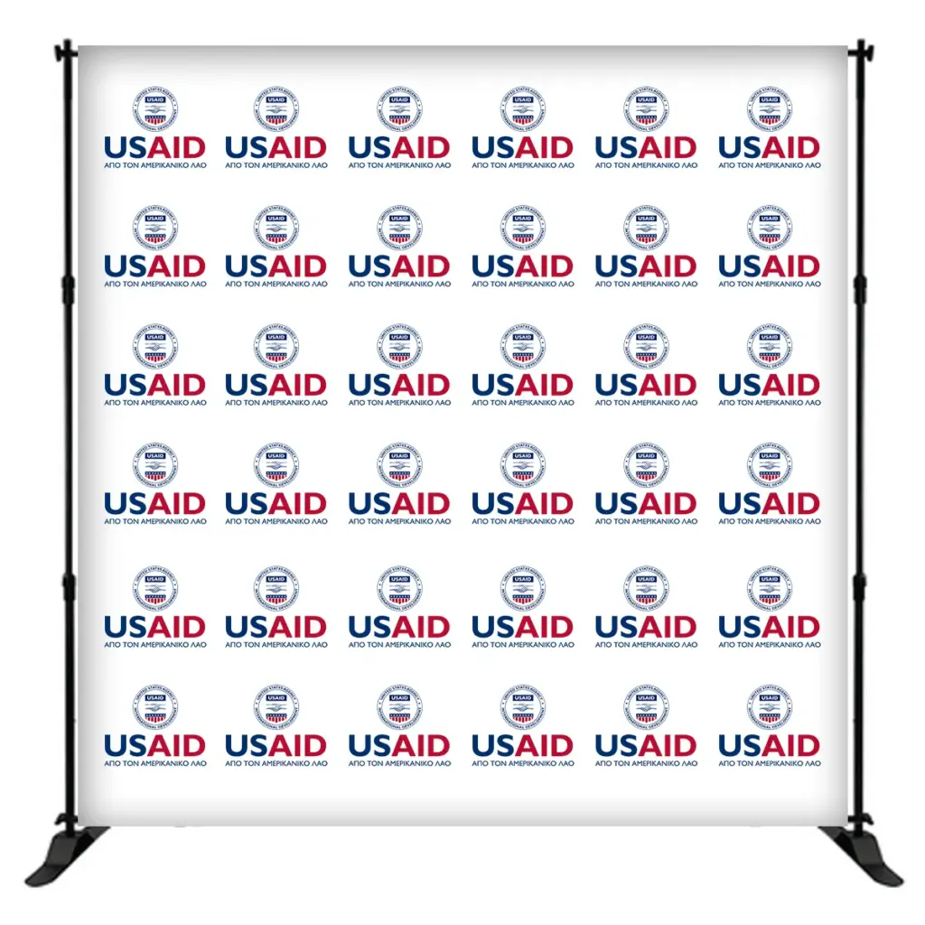USAID Greek 8 ft. Slider Banner Stand - 8'h Fabric Graphic Package